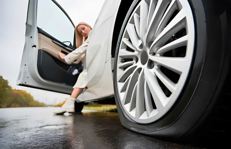 Car with flat tyre pulled onto motorway hard shoulder near Birmingham